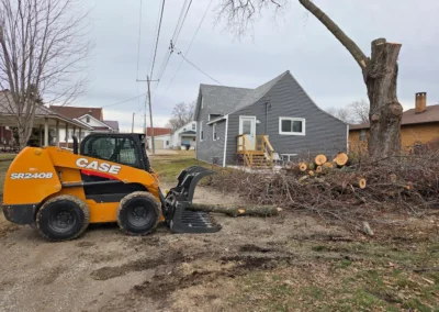 Sigourney Tree Care Skidloader cleaning up the site